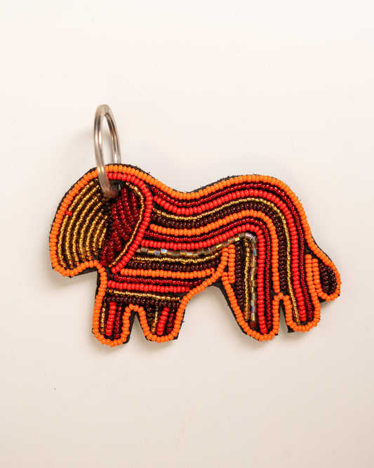 Hand-beaded African wildlife lion keychain — Kenyan artisan-made beaded animal keyring