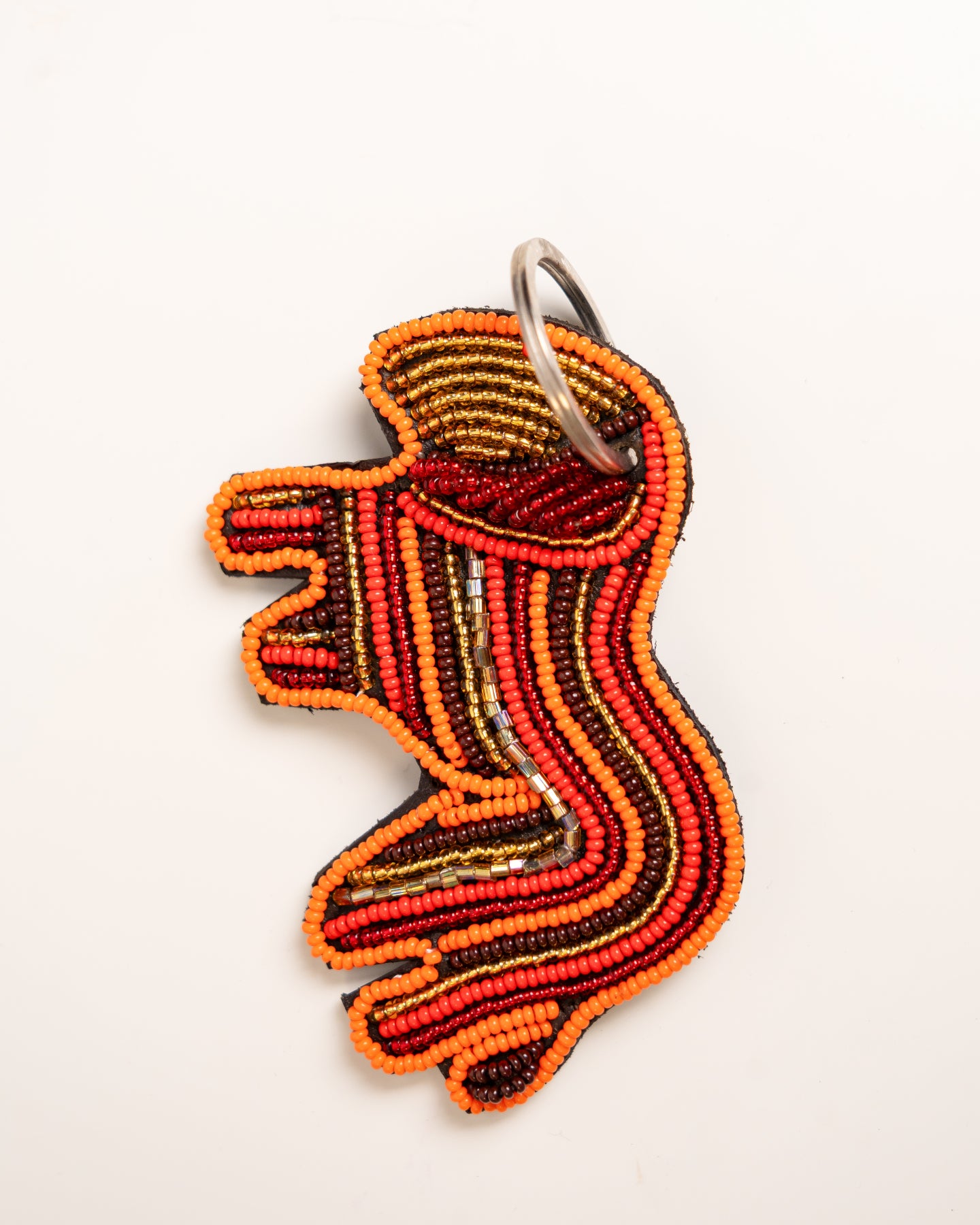 Hand-beaded African wildlife lion keychain — Kenyan artisan-made beaded animal keyring