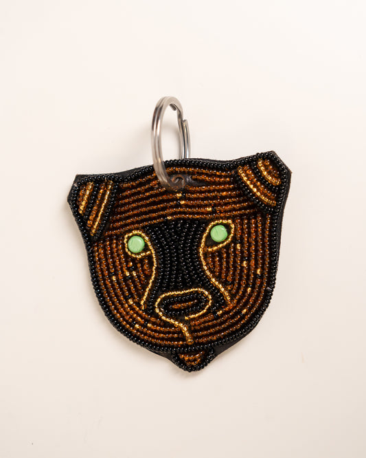 Hand-beaded African wildlife panther keychain — Kenyan artisan-made beaded animal keyring