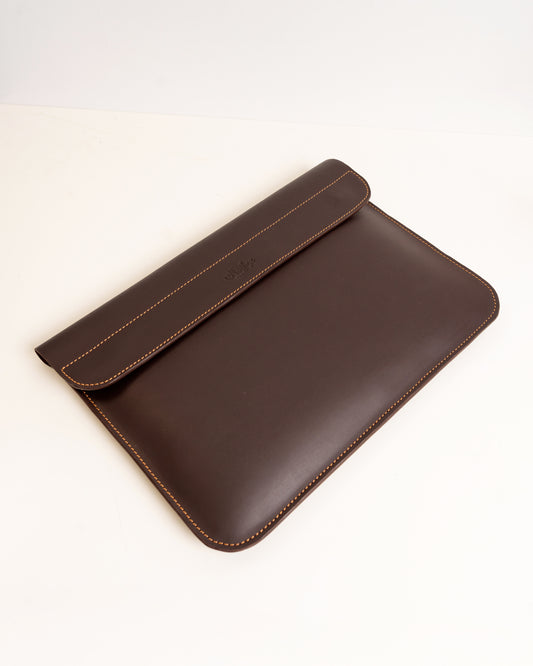Genuine leather laptop sleeve dark chocolate — handcrafted African leather laptop case