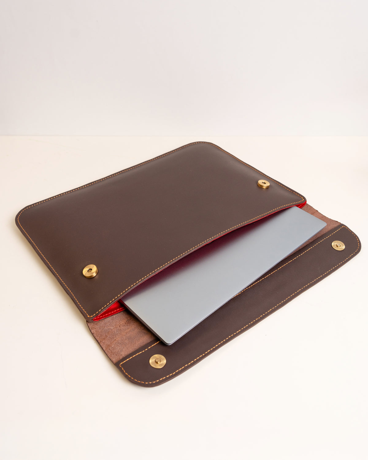 Genuine leather laptop sleeve dark chocolate — handcrafted African leather laptop case