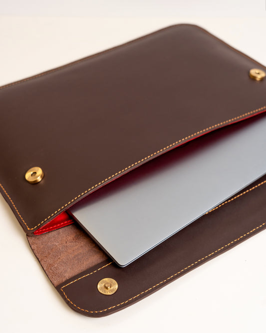 Genuine leather laptop sleeve dark chocolate — handcrafted African leather laptop case