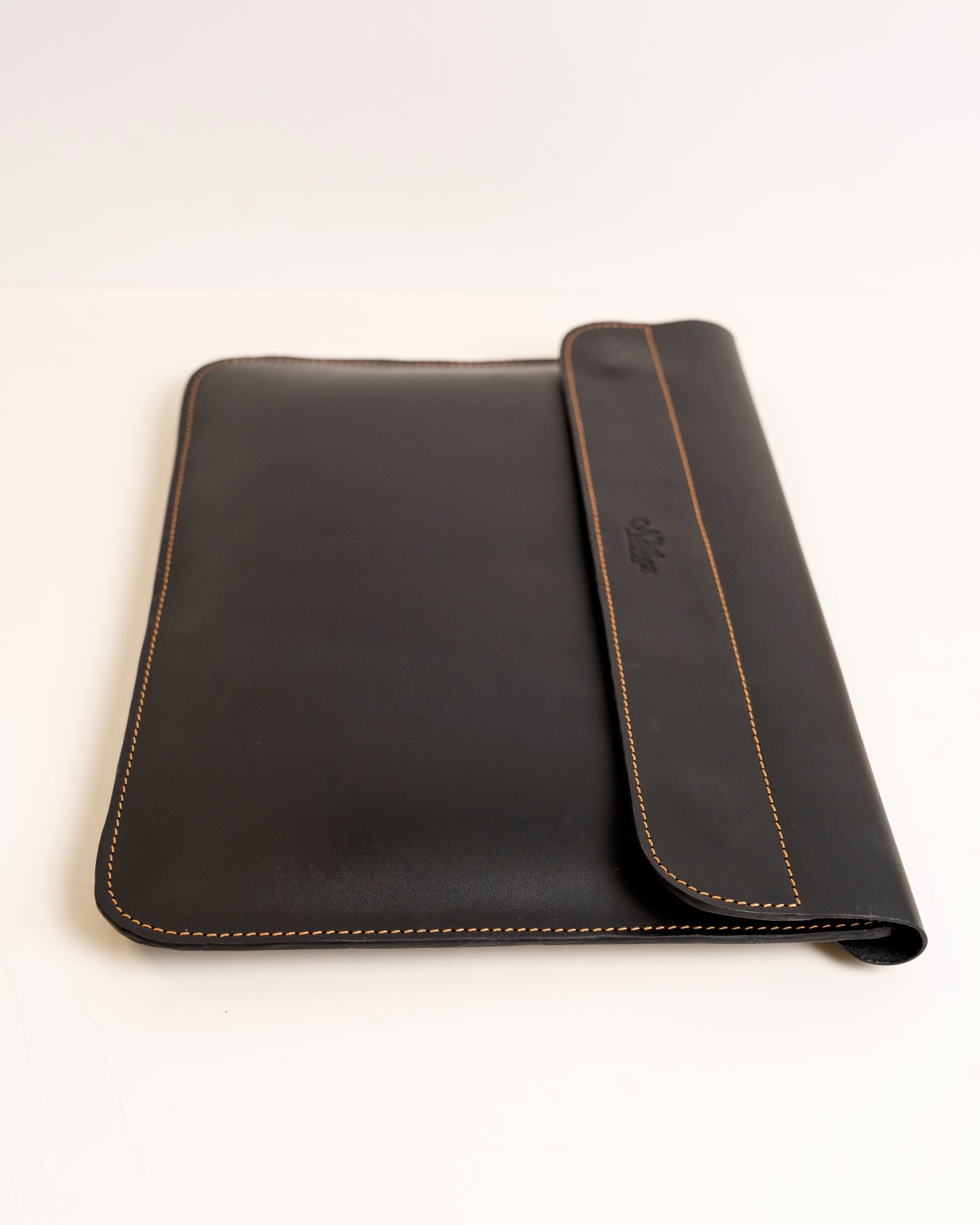 Genuine leather laptop sleeve jet black — handcrafted African leather laptop case