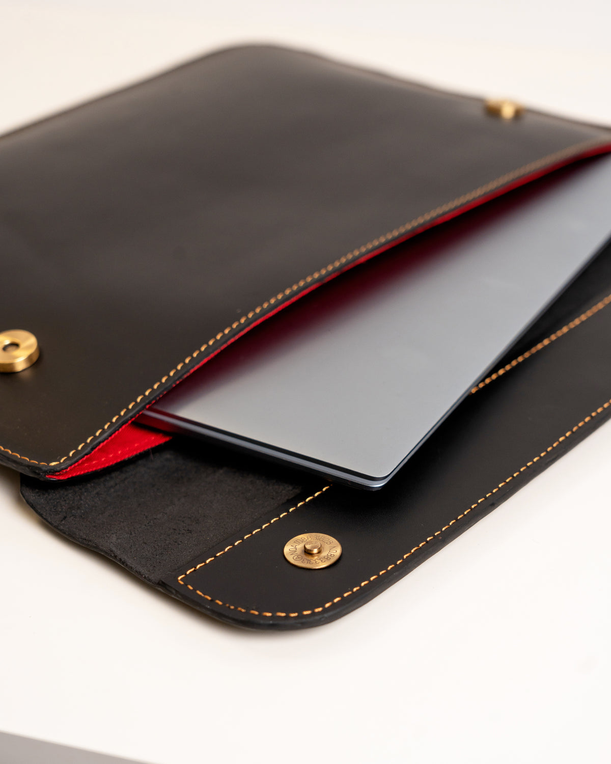 Genuine leather laptop sleeve jet black — handcrafted African leather laptop case