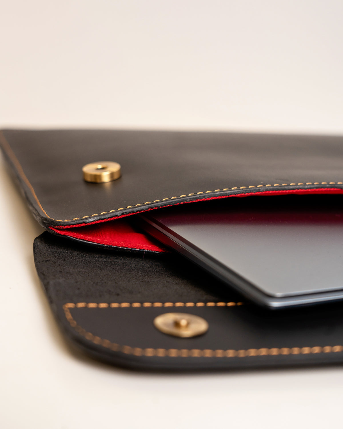 Genuine leather laptop sleeve jet black — handcrafted African leather laptop case