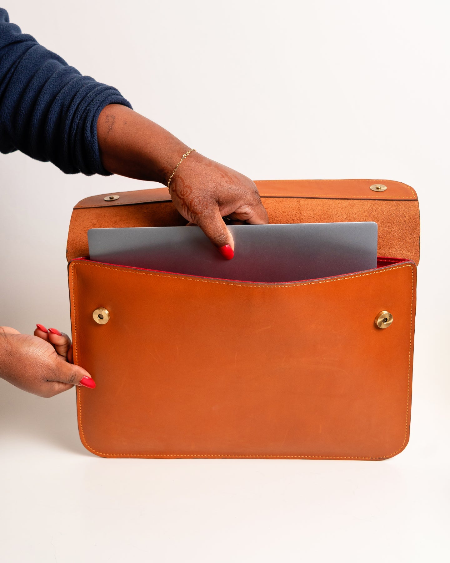 Genuine leather laptop sleeve saddle brown — handcrafted African leather laptop case
