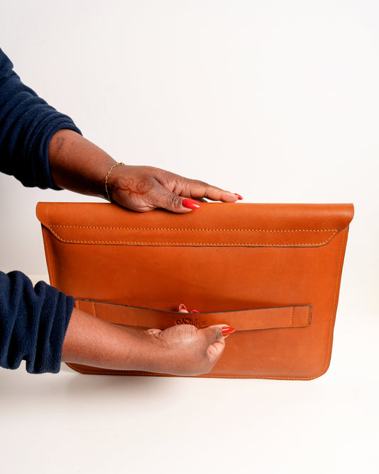 Genuine leather laptop sleeve saddle brown — handcrafted African leather laptop case