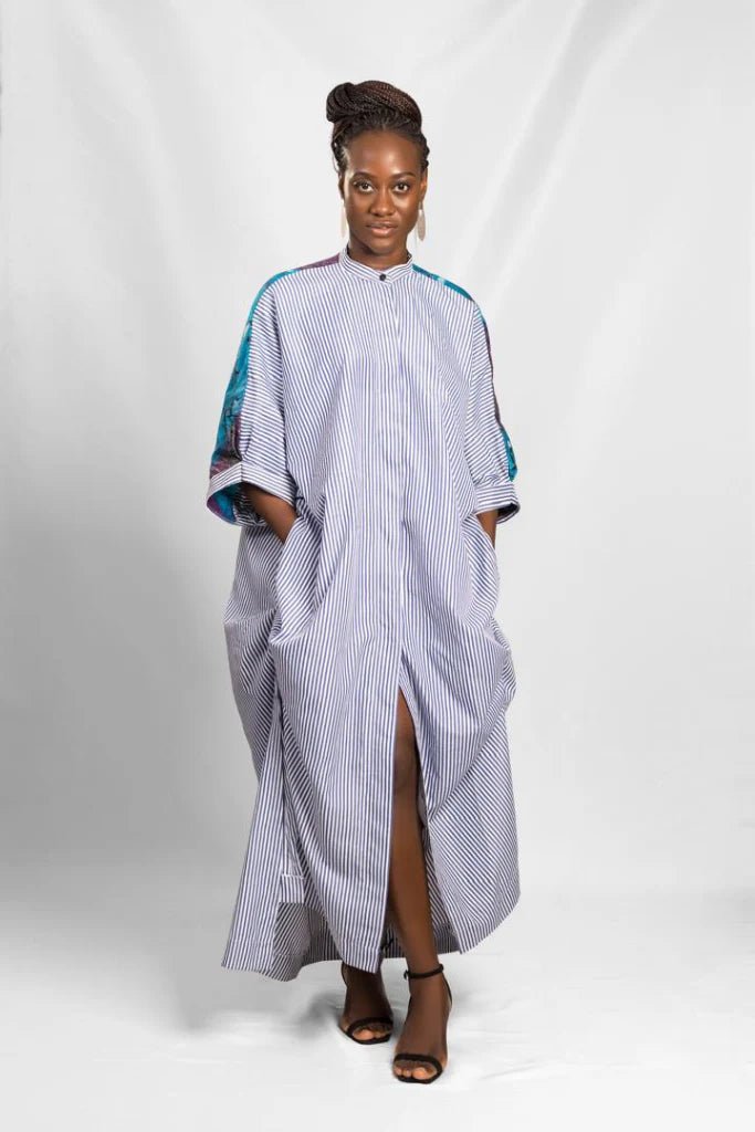 Adoley Dress – Effortless Elegance & Comfort by SakiCole (Grey & White) - Nathez out of Africa