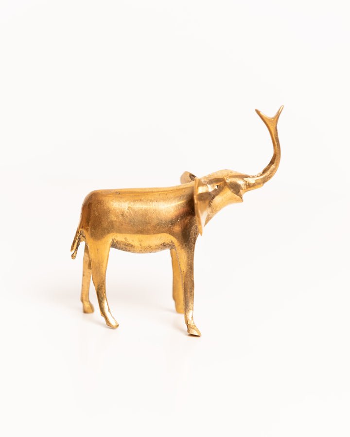 African brass elephant figurine — hand-cast artisan home decor and gift from Africa