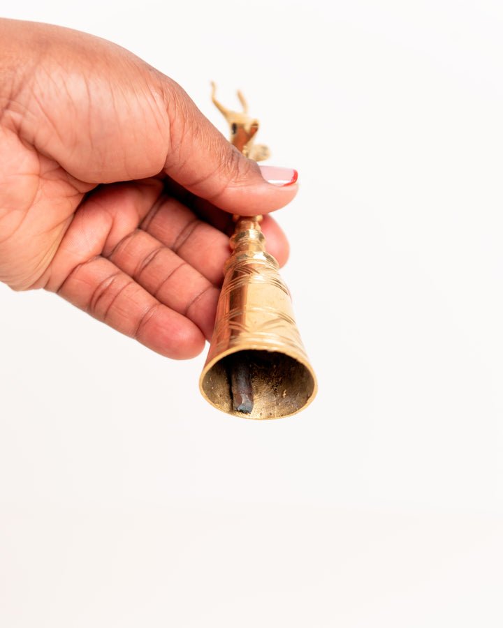 African brass gazelle bell figurine — hand-cast artisan home decor and gift from Africa