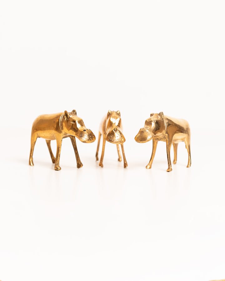 African brass hippo figurine — hand-cast artisan home decor and gift from Africa
