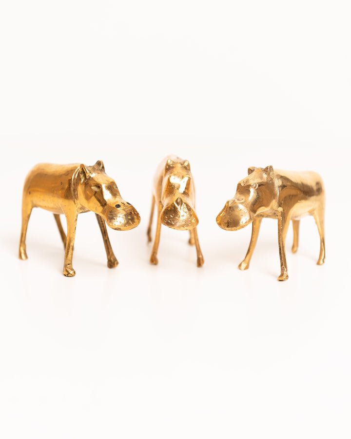 African brass hippo figurine — hand-cast artisan home decor and gift from Africa