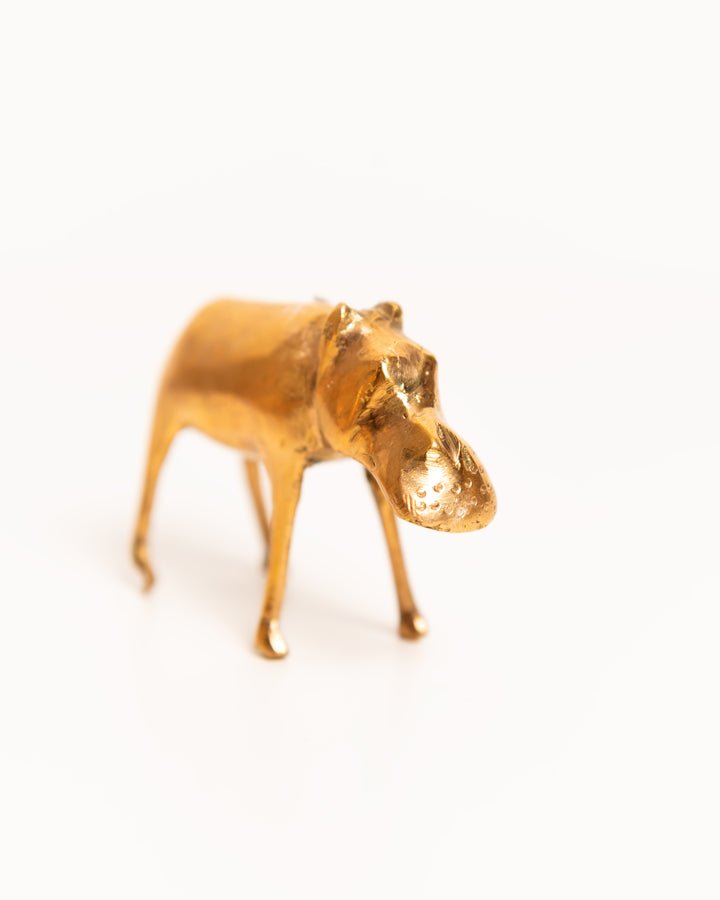 African brass hippo figurine — hand-cast artisan home decor and gift from Africa