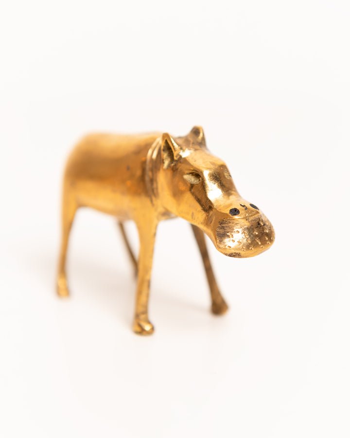 African brass hippo figurine — hand-cast artisan home decor and gift from Africa