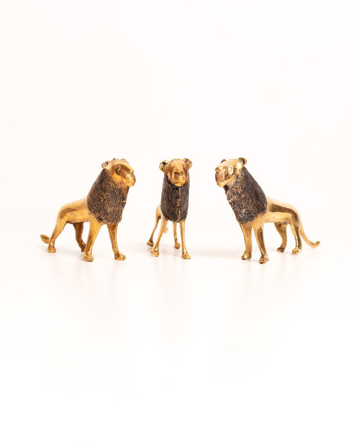African brass lion figurine — hand-cast artisan home decor and gift from Africa