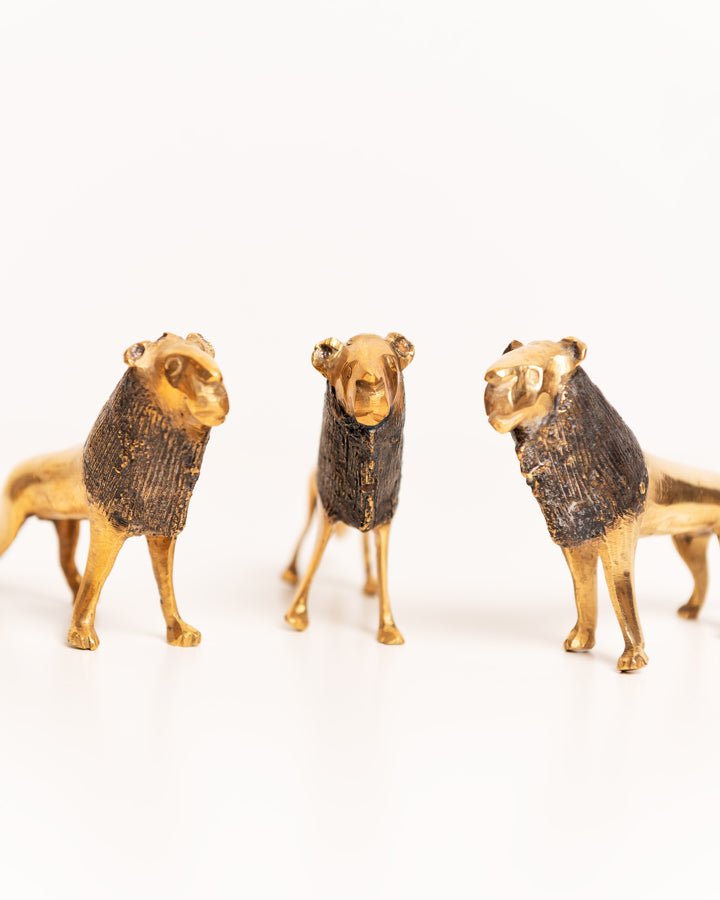 African brass lion figurine — hand-cast artisan home decor and gift from Africa