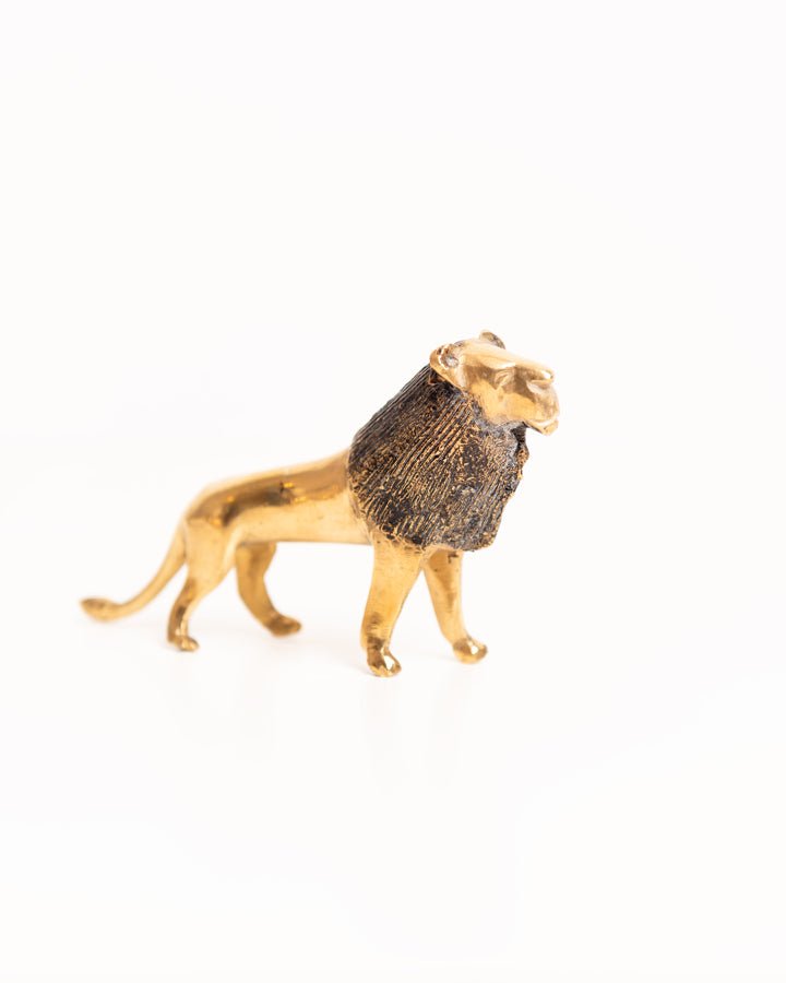 African brass lion figurine — hand-cast artisan home decor and gift from Africa