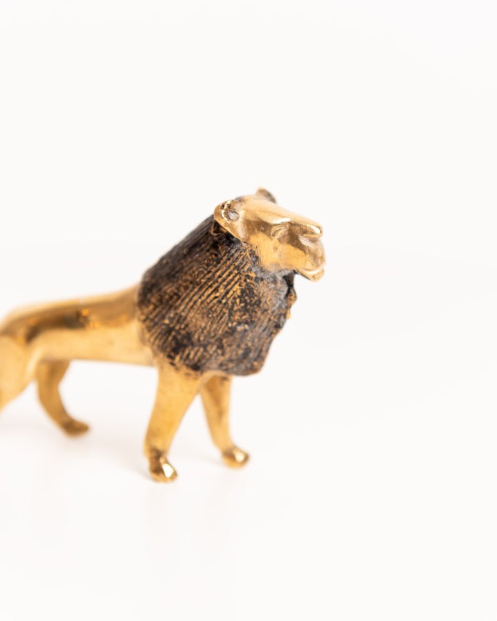 African brass lion figurine — hand-cast artisan home decor and gift from Africa