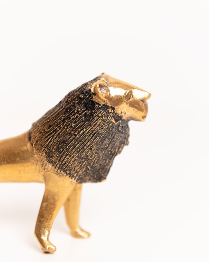 African brass lion figurine — hand-cast artisan home decor and gift from Africa