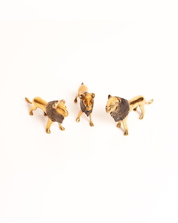 African brass lion figurine — hand-cast artisan home decor and gift from Africa