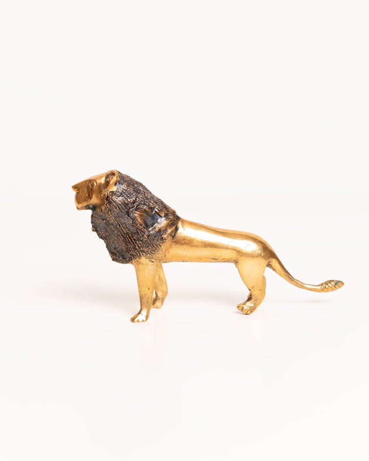 African brass lion figurine — hand-cast artisan home decor and gift from Africa