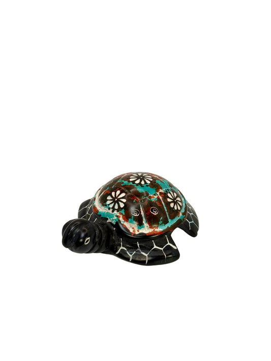 African soapstone turtle figurine hand-painted — Kenyan artisan cultural decor and gifting