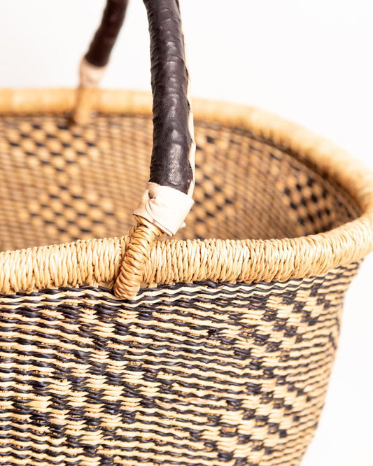 Afua hand-woven Bolga basket — colourful ethical African artisan basket, ethically made Ghana