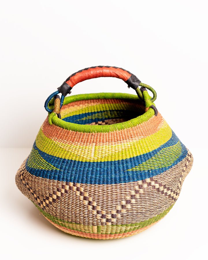 Ahoufe pot-shaped hand-woven Bolga basket — unique African artisan basket, ethically made Ghana