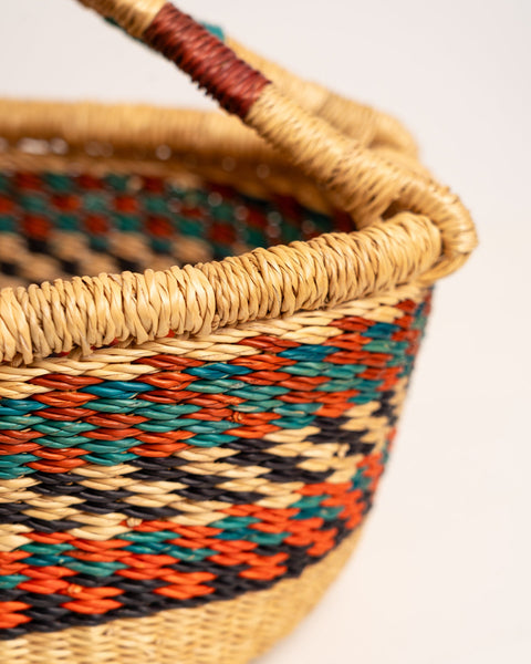 AKUA Handwoven Bolga Basket with Leather Handle – Fair Trade African Market Basket – Ghana Elephant Grass Woven - Nathez out of Africa