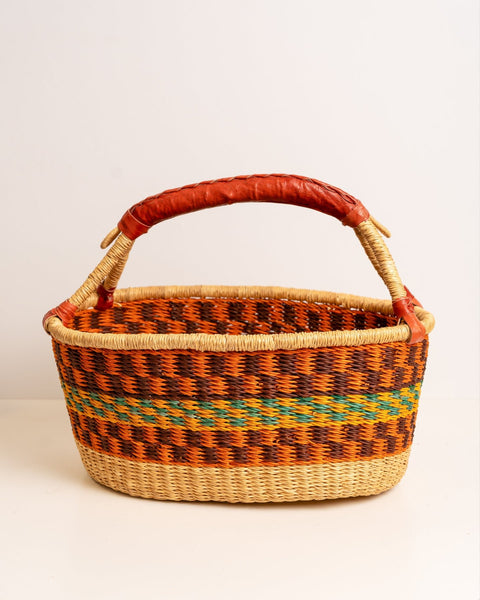 AKUA Handwoven Bolga Basket with Leather Handle – Fair Trade African Market Basket – Ghana Elephant Grass Woven (Copy) - Nathez out of Africa