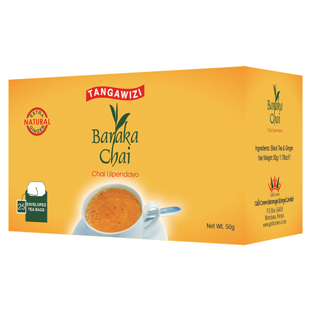 Baraka Chai Extra natural ginger tea 25 bags — strong Kenyan black tea with ginger
