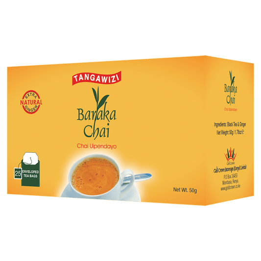 Baraka Chai Extra natural ginger tea 25 bags — strong Kenyan black tea with ginger