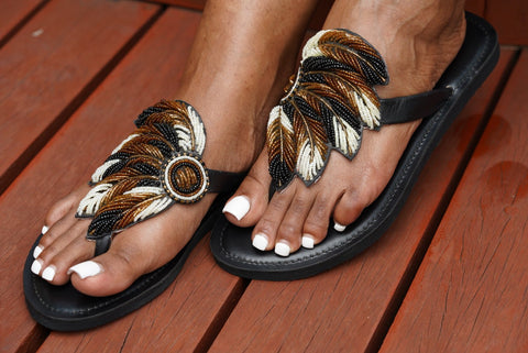 Beaded Leather Comfy Slippers (Ref: 1948) - Nathez out of Africa