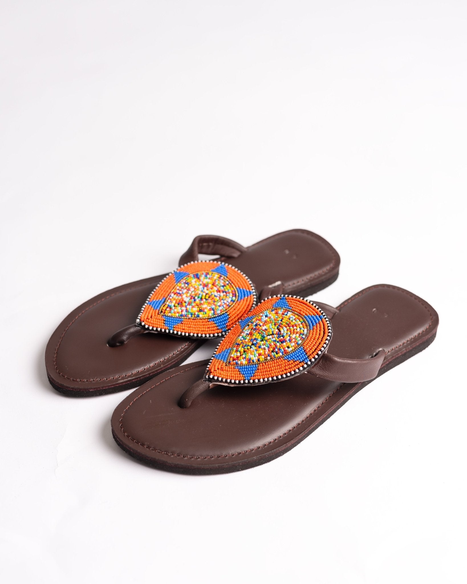 Hand-beaded Kenyan leather comfy slippers with Maasai beadwork, Ref 2960 — handcrafted in Kenya