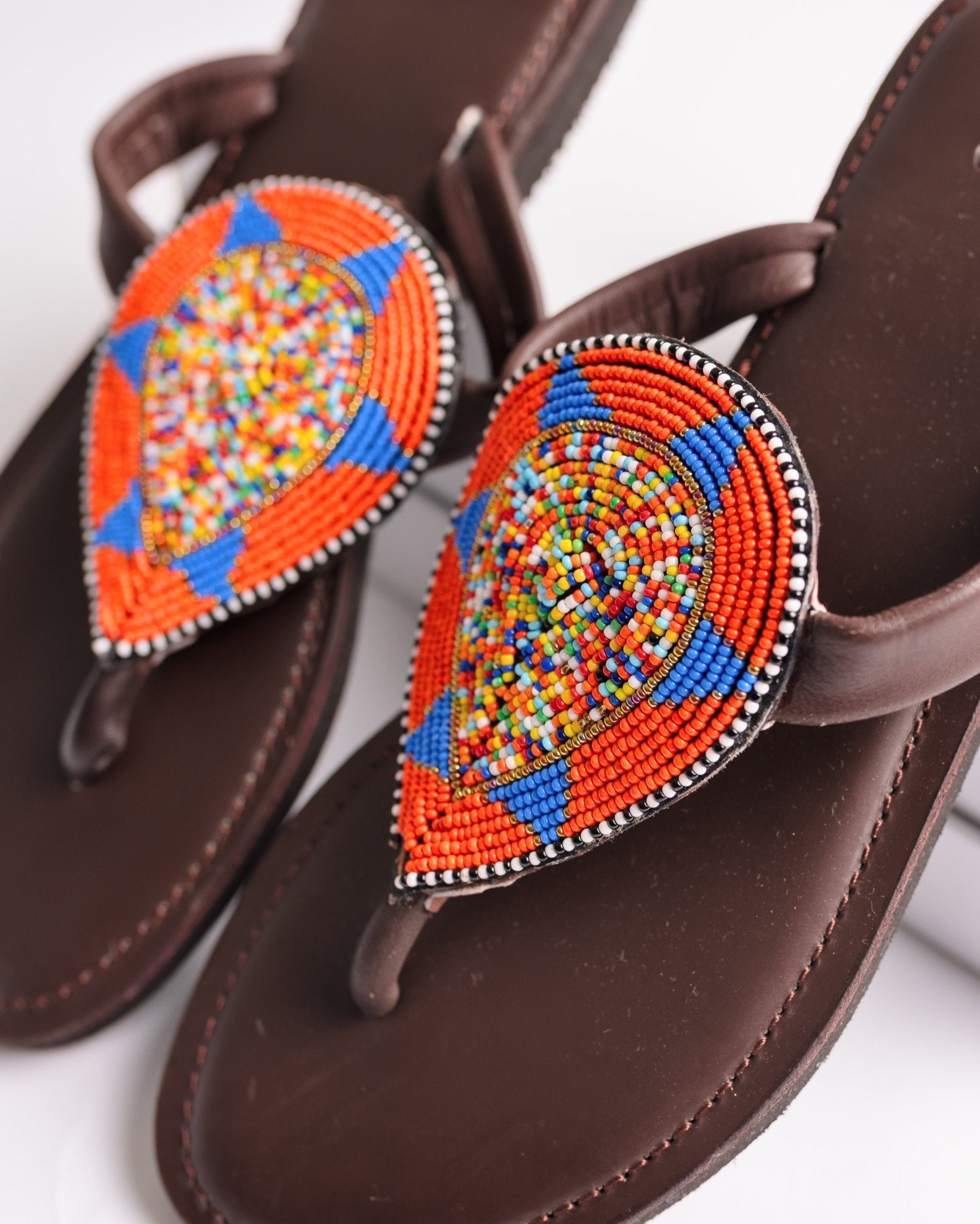 Hand-beaded Kenyan leather comfy slippers with Maasai beadwork, Ref 2960 — handcrafted in Kenya