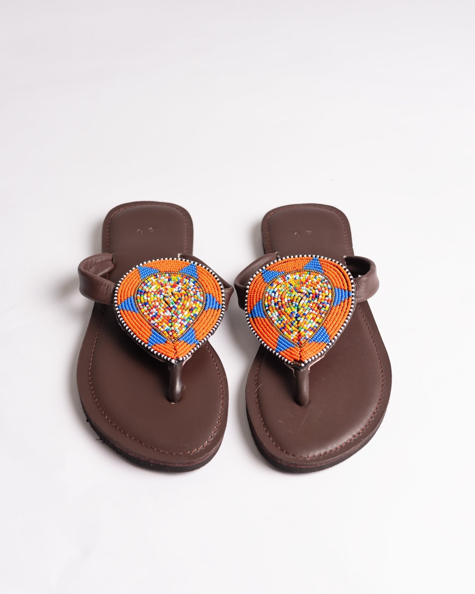 Hand-beaded Kenyan leather comfy slippers with Maasai beadwork, Ref 2960 — handcrafted in Kenya
