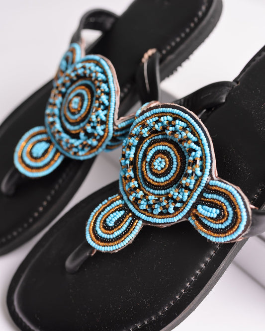 Hand-beaded Kenyan leather comfy slippers with Maasai beadwork, Ref 2977 — handcrafted in Kenya
