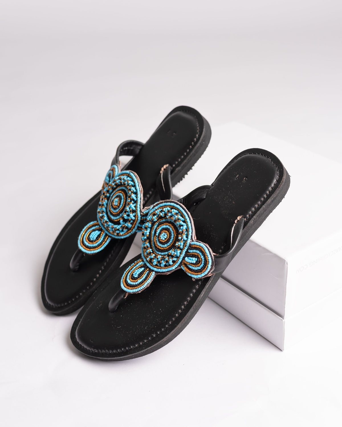 Hand-beaded Kenyan leather comfy slippers with Maasai beadwork, Ref 2977 — handcrafted in Kenya