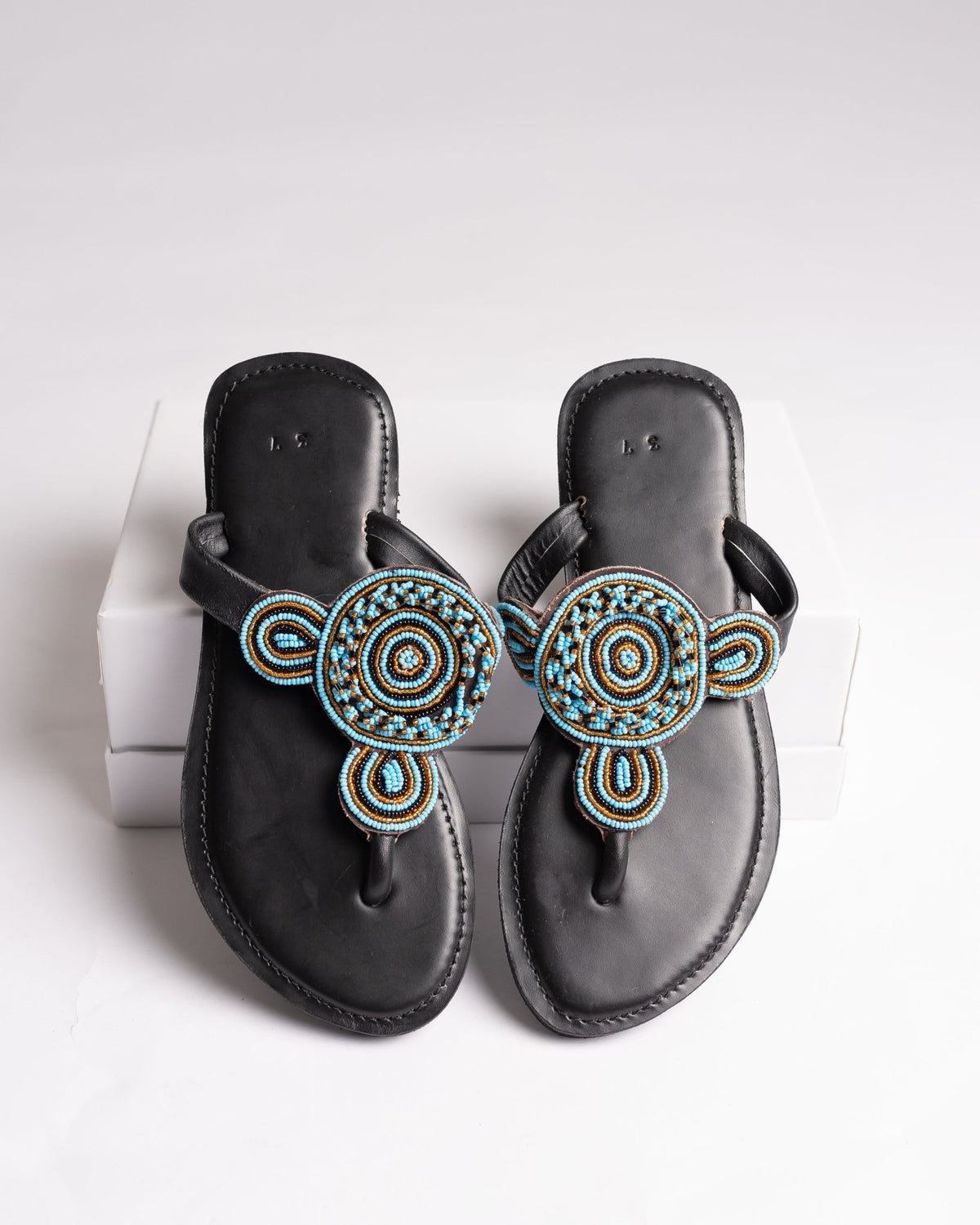 Hand-beaded Kenyan leather comfy slippers with Maasai beadwork, Ref 2977 — handcrafted in Kenya