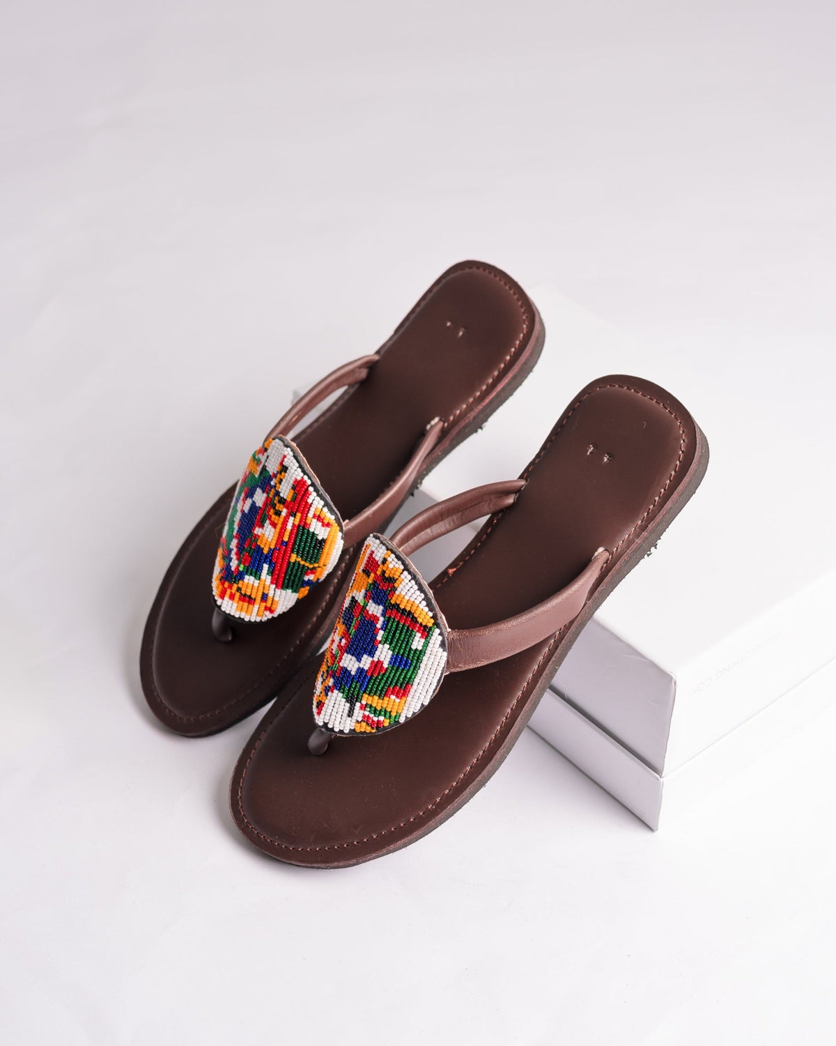 Hand-beaded Kenyan leather comfy slippers with Maasai beadwork, Ref 3001 — handcrafted in Kenya