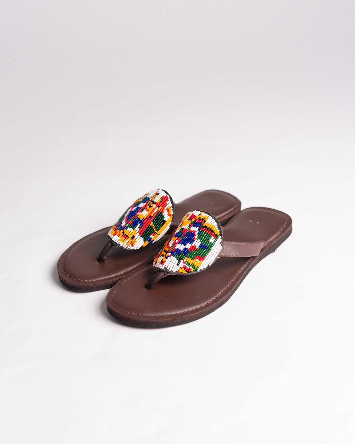 Hand-beaded Kenyan leather comfy slippers with Maasai beadwork, Ref 3001 — handcrafted in Kenya