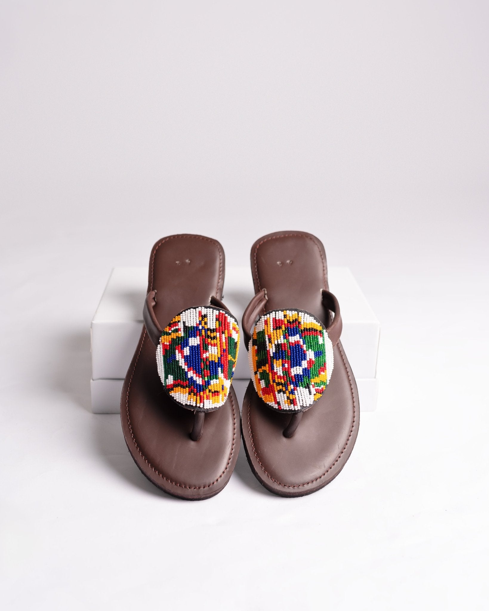 Hand-beaded Kenyan leather comfy slippers with Maasai beadwork, Ref 3001 — handcrafted in Kenya