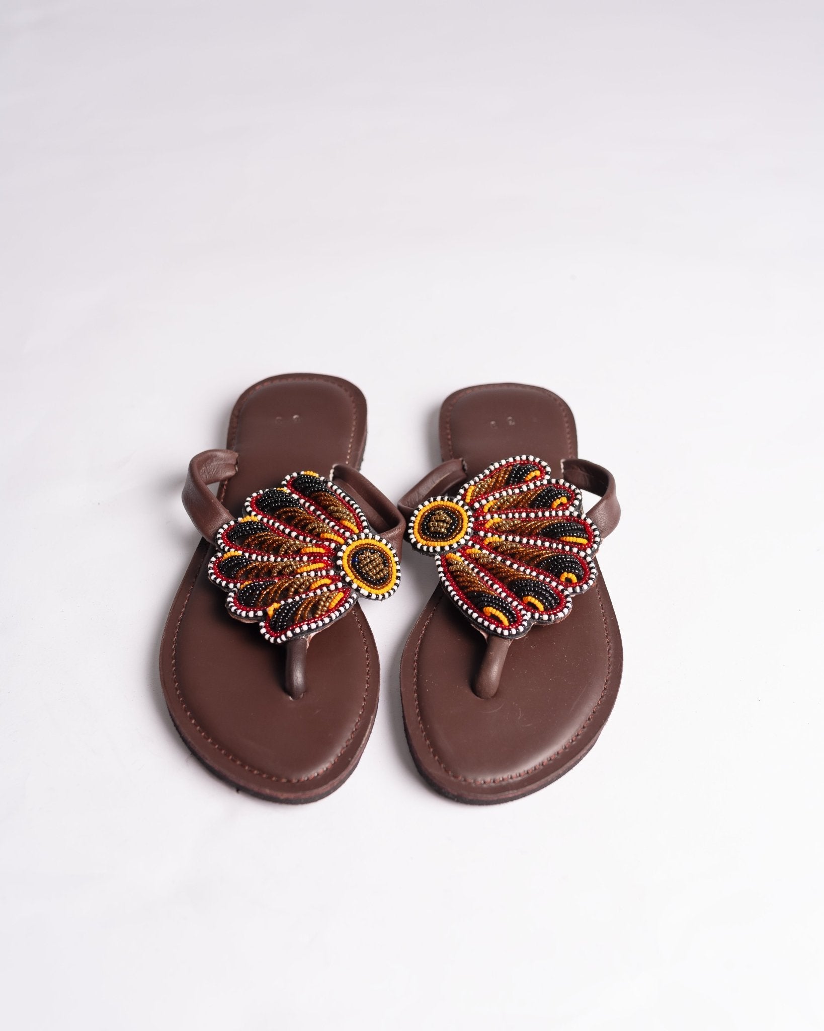 Hand-beaded Kenyan leather comfy slippers with Maasai beadwork, Ref 2002 — handcrafted in Kenya