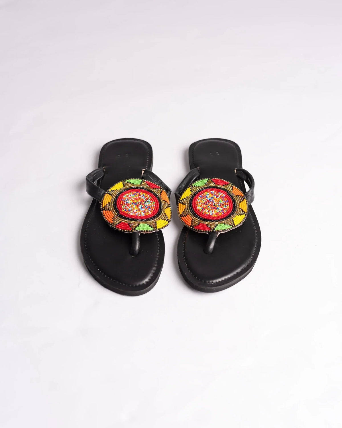 Hand-beaded Kenyan leather comfy slippers with Maasai beadwork, Ref 3005 — handcrafted in Kenya