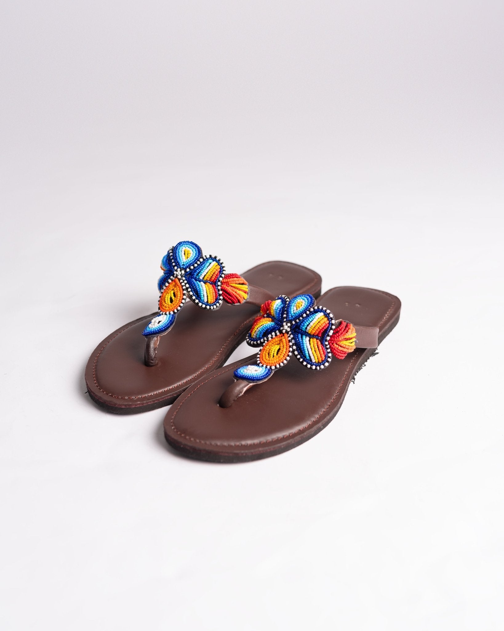 Hand-beaded Kenyan leather comfy slippers with Maasai beadwork, Ref 3006 — handcrafted in Kenya