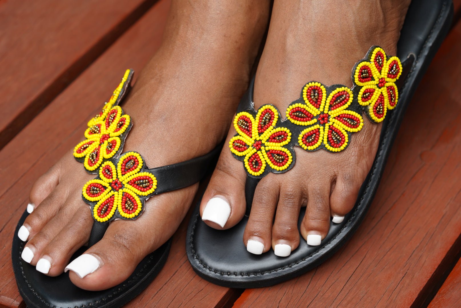 Hand-beaded Kenyan leather comfy slippers with Maasai beadwork, Ref 3017 — handcrafted in Kenya