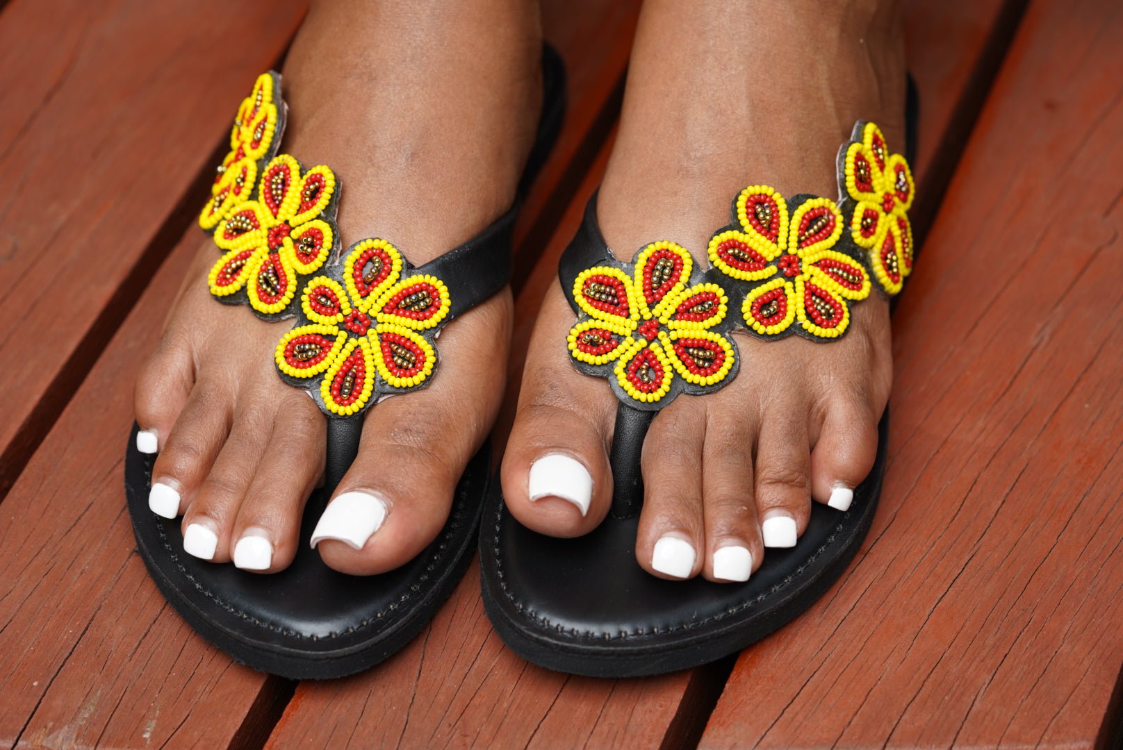 Hand-beaded Kenyan leather comfy slippers with Maasai beadwork, Ref 3017 — handcrafted in Kenya