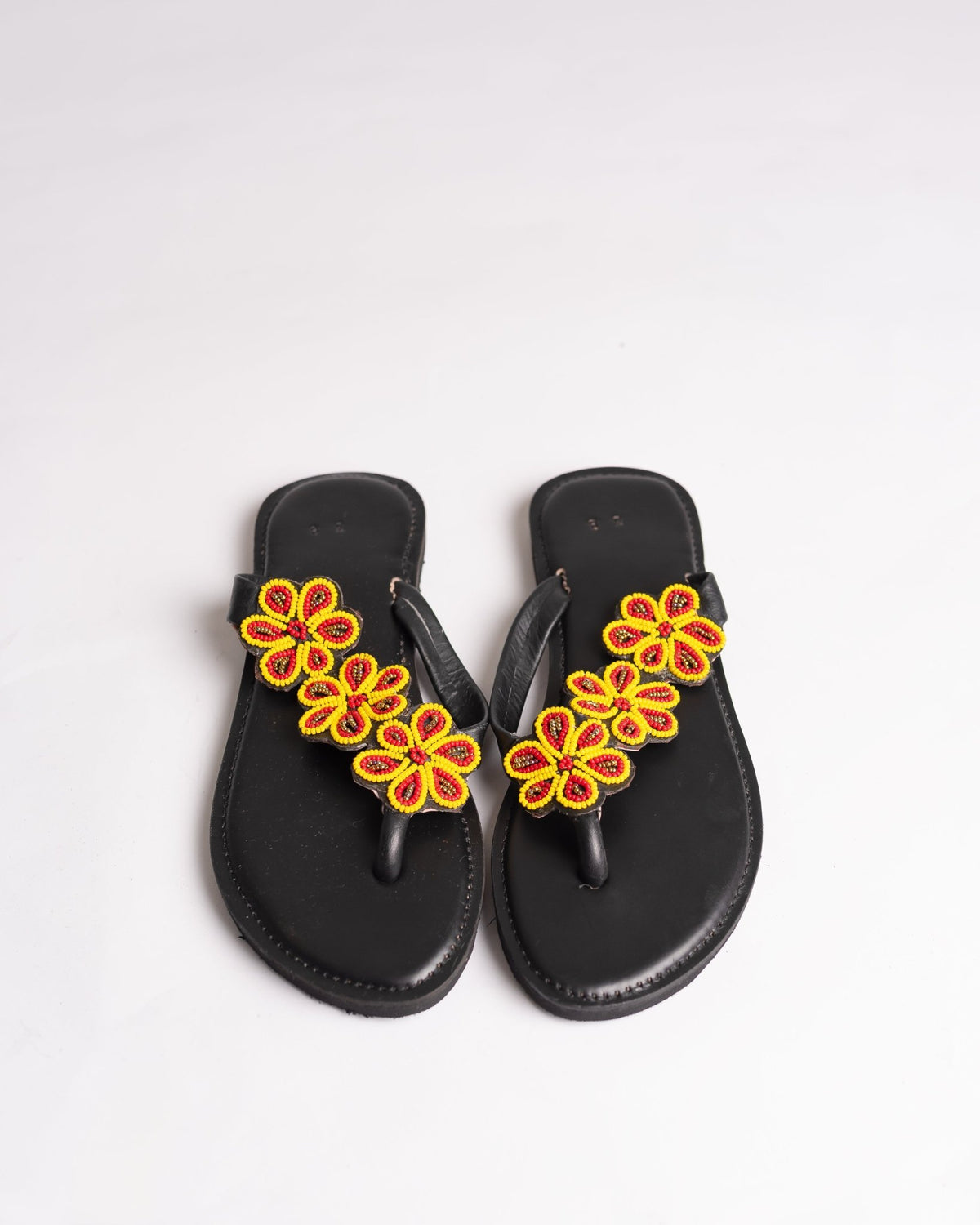 Hand-beaded Kenyan leather comfy slippers with Maasai beadwork, Ref 3017 — handcrafted in Kenya