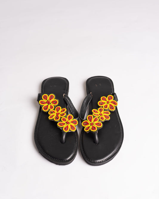 Hand-beaded Kenyan leather comfy slippers with Maasai beadwork, Ref 3017 — handcrafted in Kenya