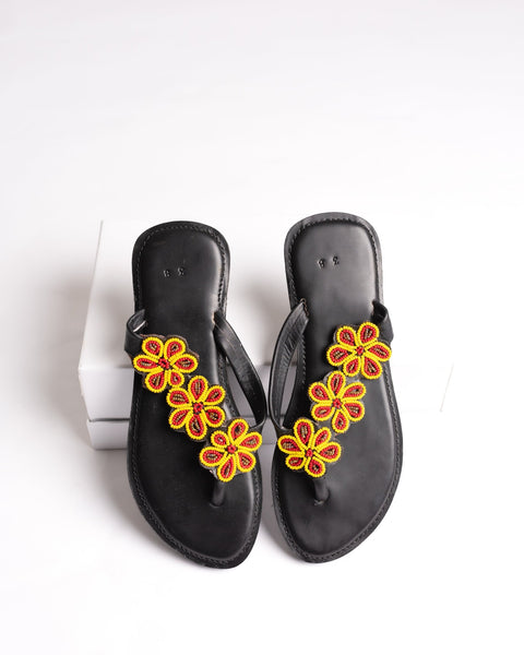 Beaded Leather Comfy Slippers (Ref: 3017) - Nathez out of Africa
